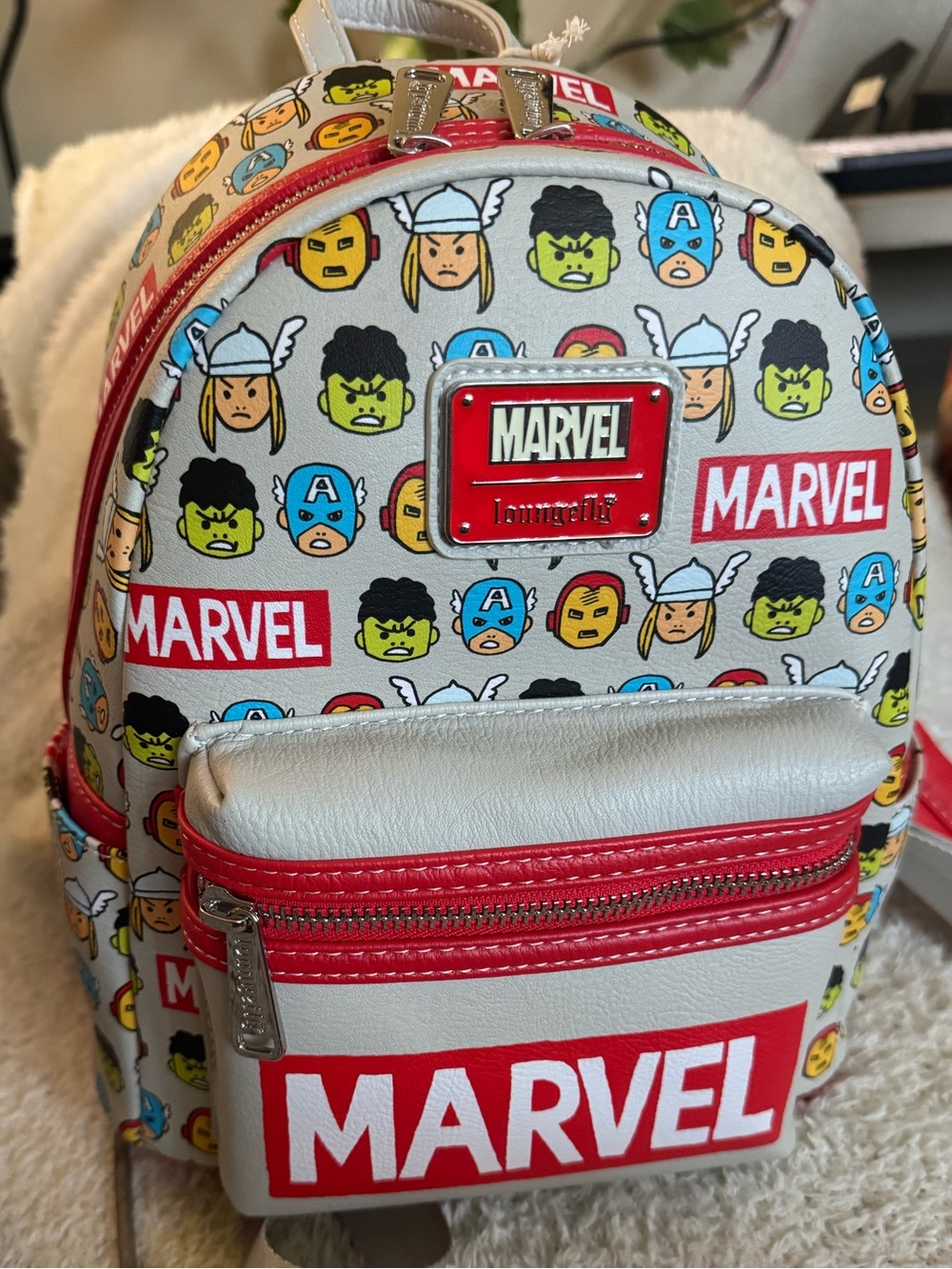 Marvel Mini Backpack — White, Red & Multicolor Character Print (NEW)